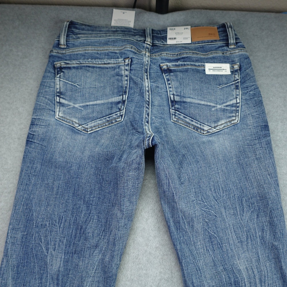BKE Stella Jeans Womens 29x34 Blue Slim Low Rise Bootcut Distressed Western - Picture 4 of 14